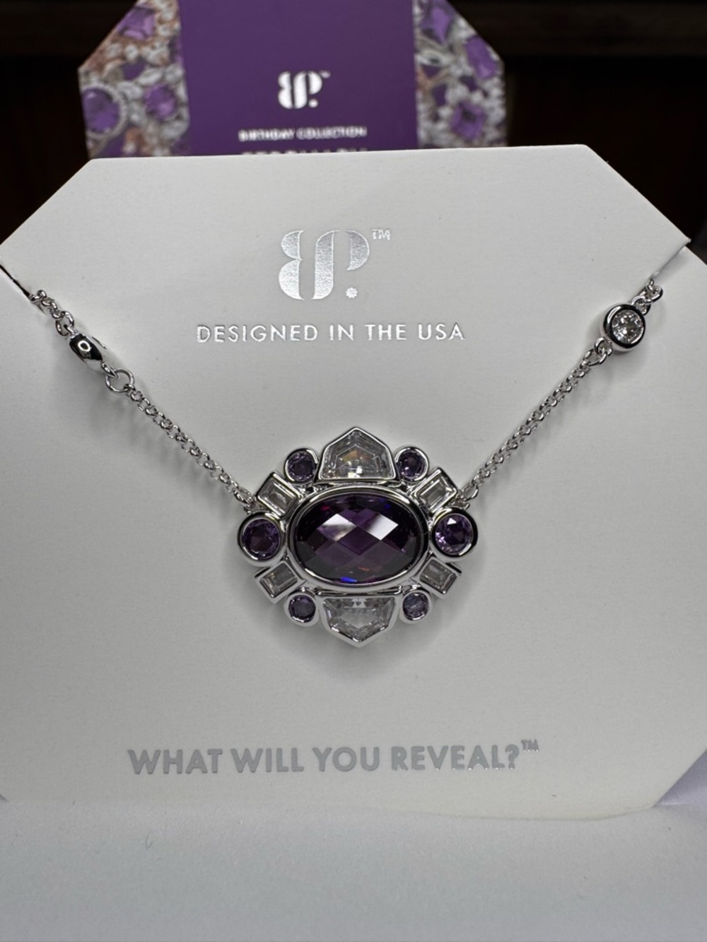 Amethyst Accent Silver Necklace - Purple Statement Pendant